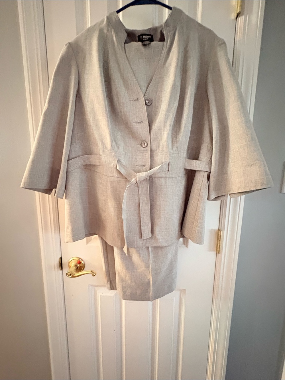 Eileen Fisher Cream Linen Blend Belted Jacket